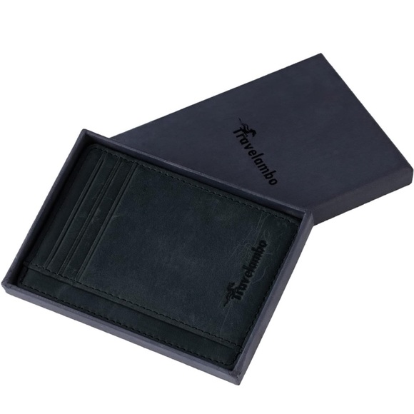 NEW Travelambo Front Pocket Minimalist 100% Leather Slim Wallet RFID Blocking - Picture 3 of 7